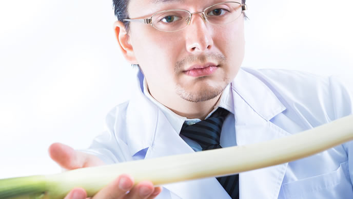 ネギを手渡す医者