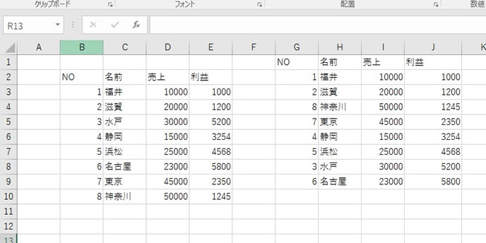 SMALL関数とLARGE関数を使った並び替えの表示結果