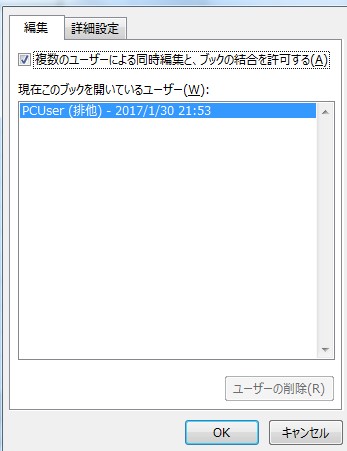 エクセルファイルの共有設定の方法2