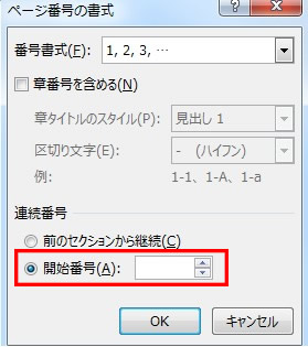 ページに任意の番号を振る設定