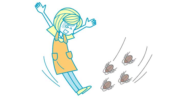 ゴキブリに驚いてる女性のイラスト