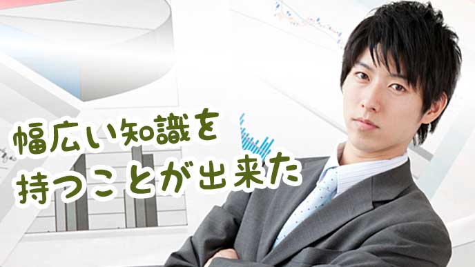 グラフを背景に腕を組む銀行員