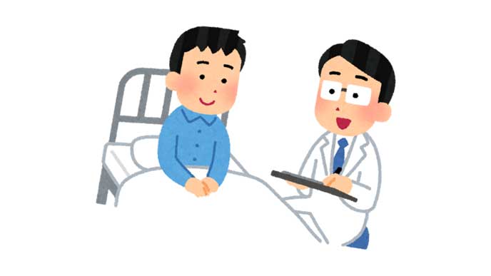 入院中の男性と医者のイラスト