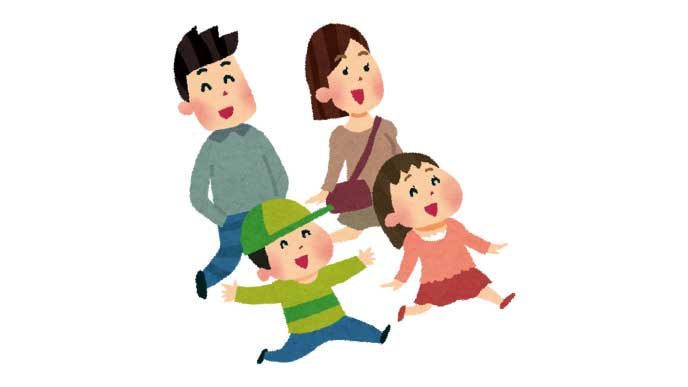 散歩している家族のイラスト