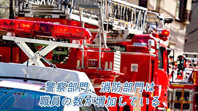街に駐車している消防車とパトカー