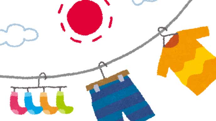 晴れた日に干されてる洗濯物のイラスト