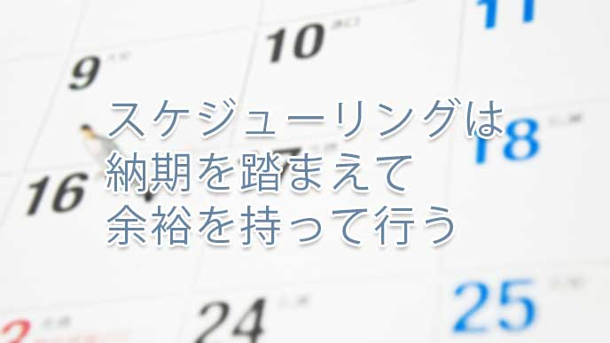 カレンダーの日付をみつめるビジネスマンの模型