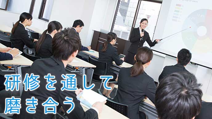 社内研修を受講している会社員達