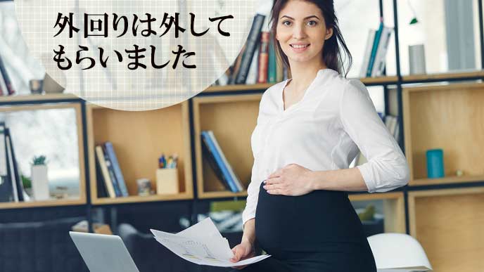 内勤の妊婦が書類を整理している