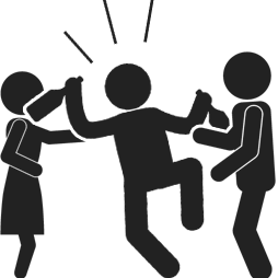 酒を飲んで暴れてる人とそれを諫める人のイメージ