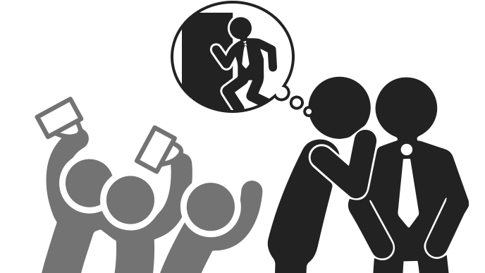 こっそり退席を告げる人のイメージ