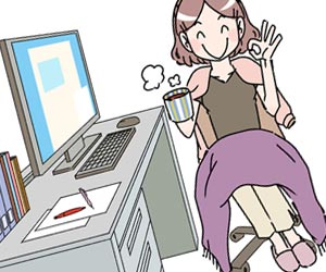 ひざ掛けとカーディガンを常備する女性社員