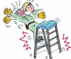 作業台から落ちる作業員