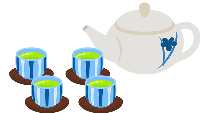 茶托に乗った湯呑と急須のイラスト