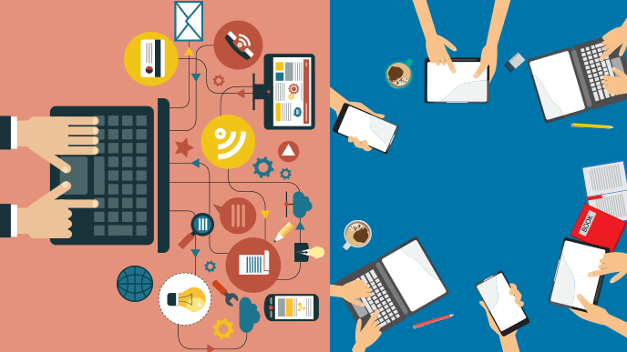 グループウェアと社内SNSの比較イメージ